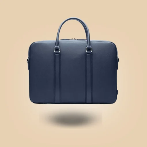 Mens Classy Blue Leather Deluxe Laptop Briefcase Bag Back