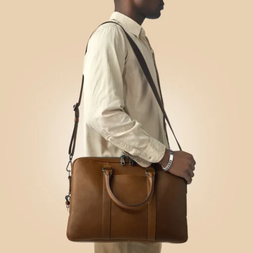 Mens Classy Brown Leather Computer Briefcase