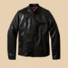 Shop Mens Waxed Natural Pebbled Cowhide Black Café Leather Jacket