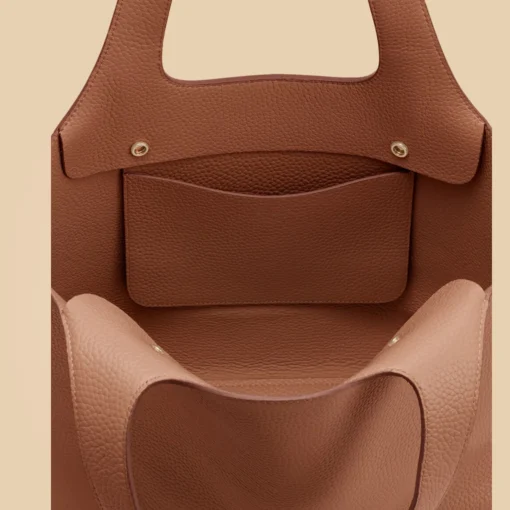 Stylish Handmade Camel Brown Leather Tote bag Inner Detail Image