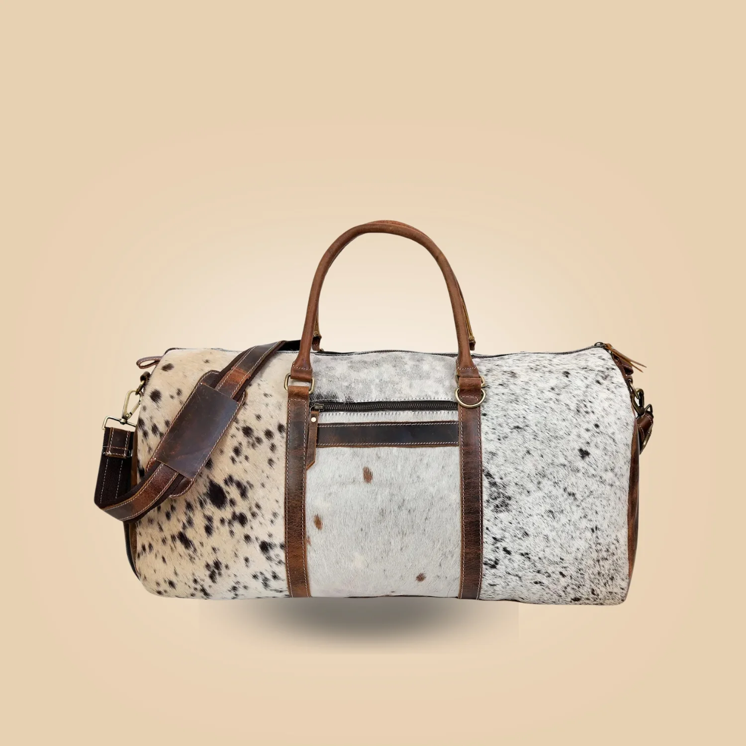 Genuine Spotted Cowhide Leather Travel Weekender Duffle Bag