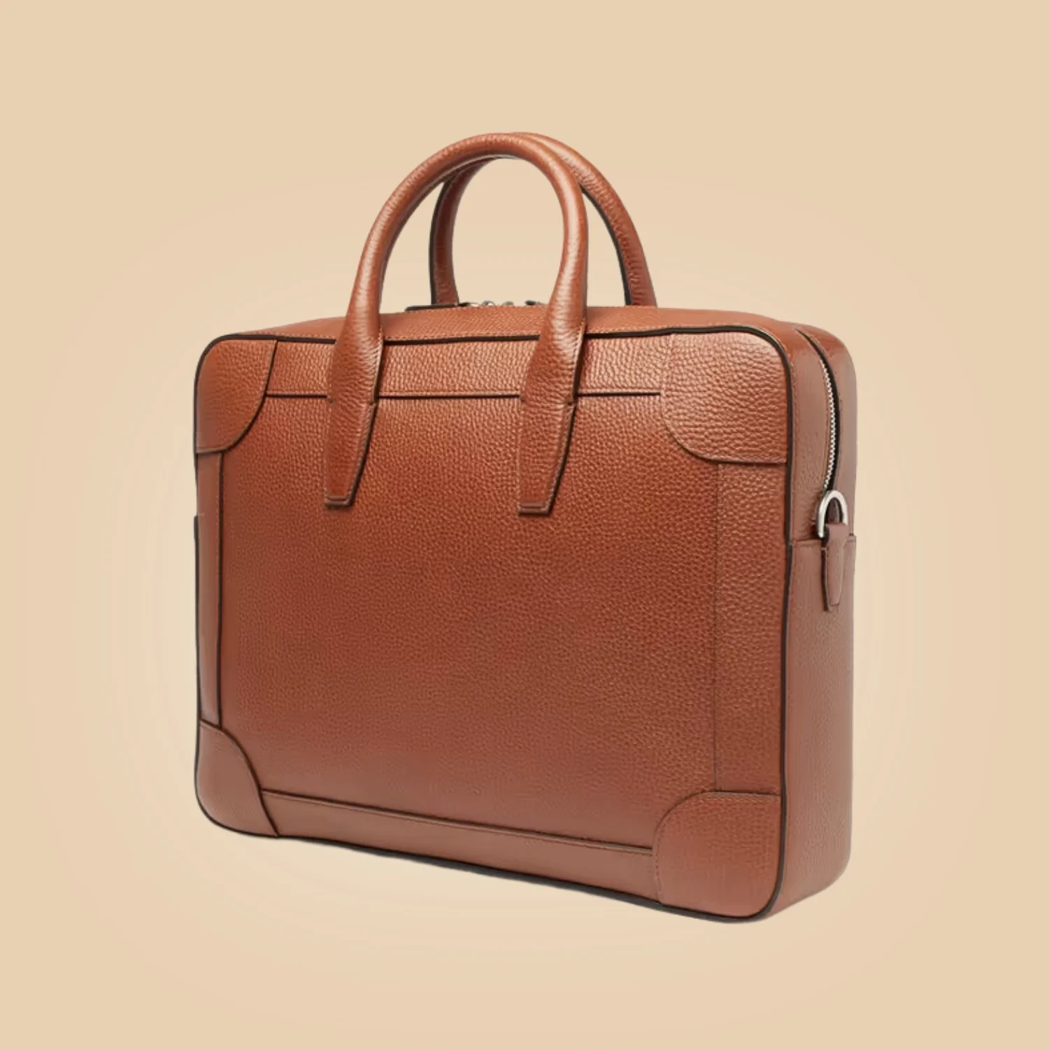 Mulberry Belgrave Brown full-grain Leather Laptop Briefcase side detail