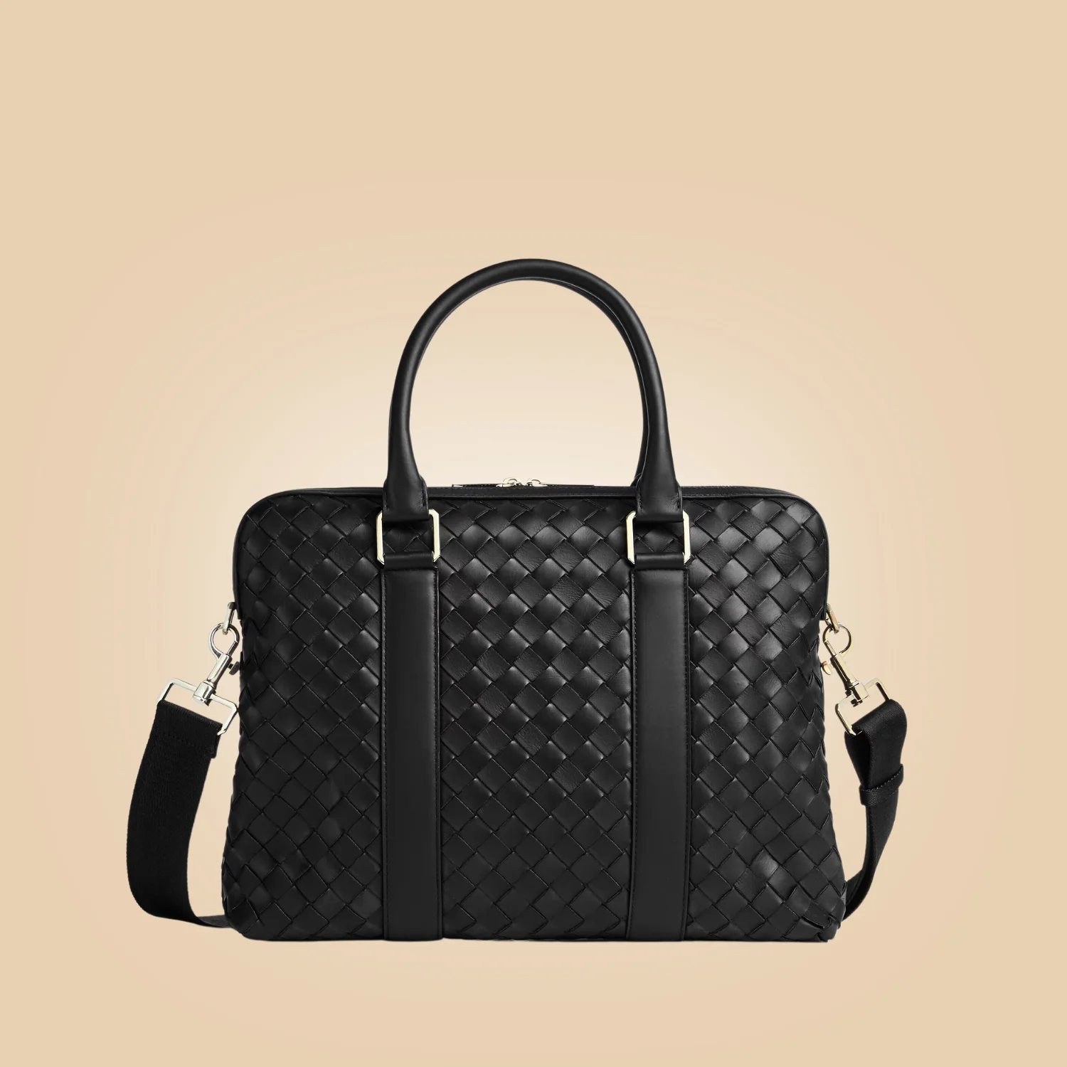 Woven Black Leather Slim Intrecciato Laptop Briefcase Bag