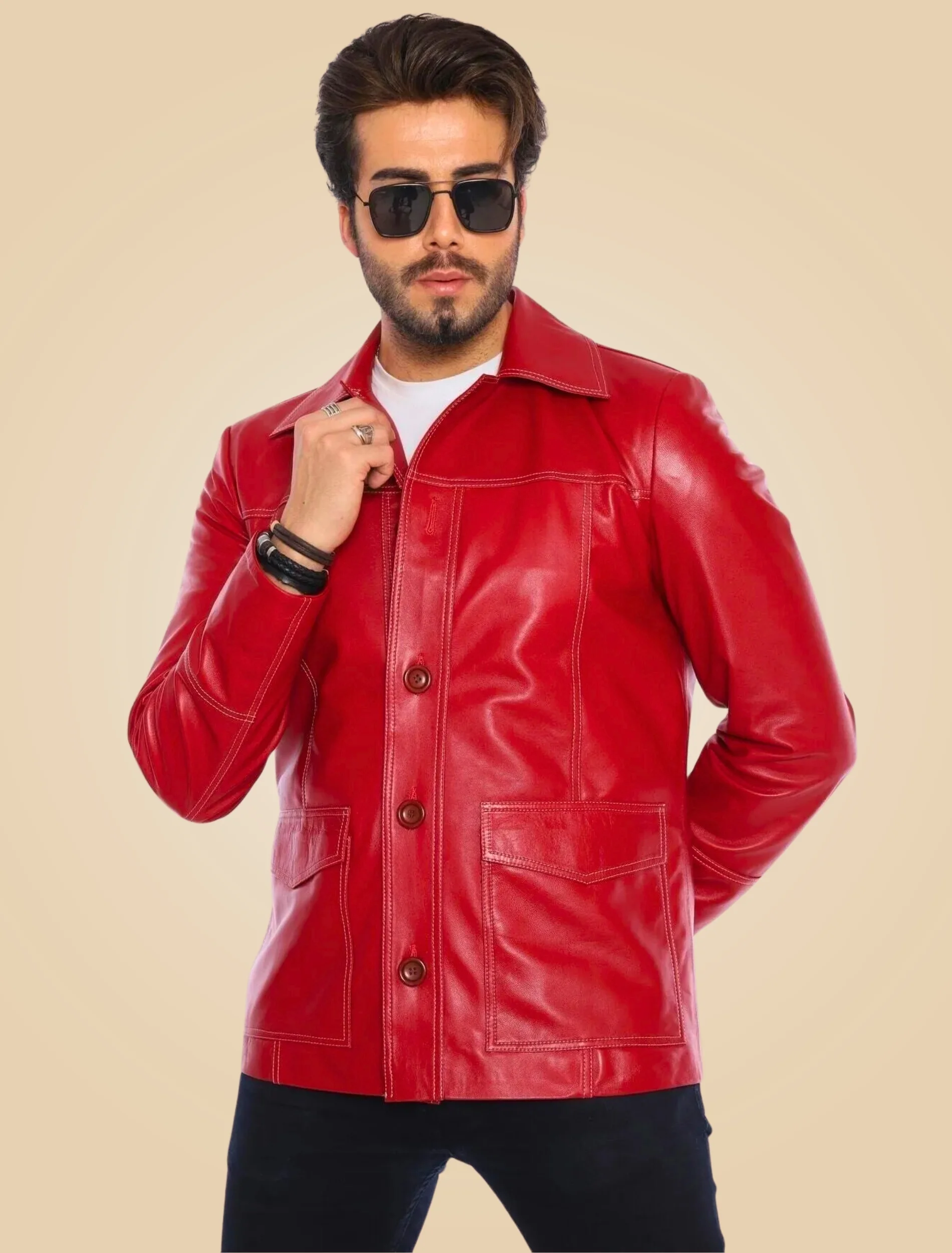 Shop Fight Club Tyler Durden Red Leather Jacket