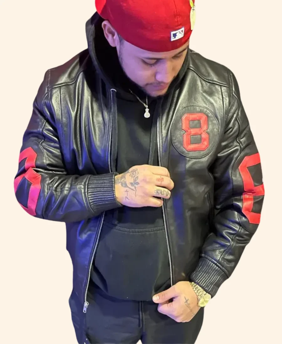 8 Ball Leather Bomber Jacket Style 02 Front Image