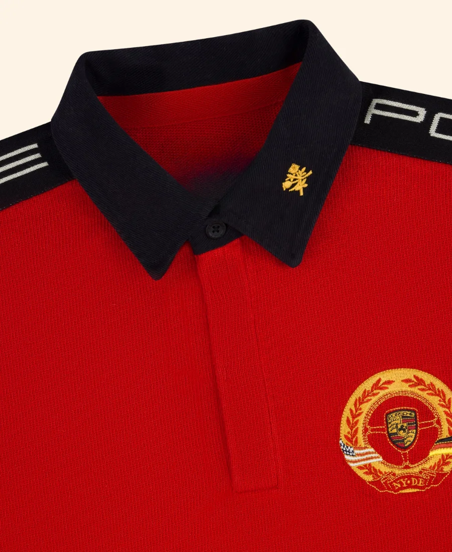 ALD x Porsche Crest Rugby Sweatshirt Red Collar Image