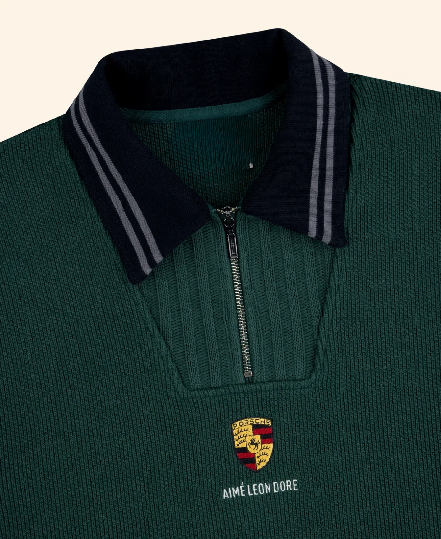 ALD x Porsche Jacquard Collar Quarter Zip Sweatshirt Green Image