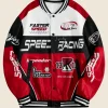 AXEPEAK Letter Printed Woven Casual Baseball Jacket Red Front Image