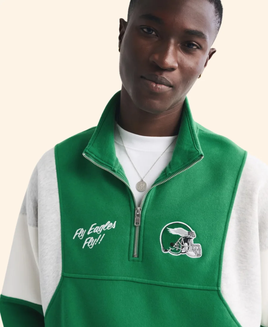 Abercrombie Philadelphia Eagles Half Zip Sweatshirt Back Image Closure