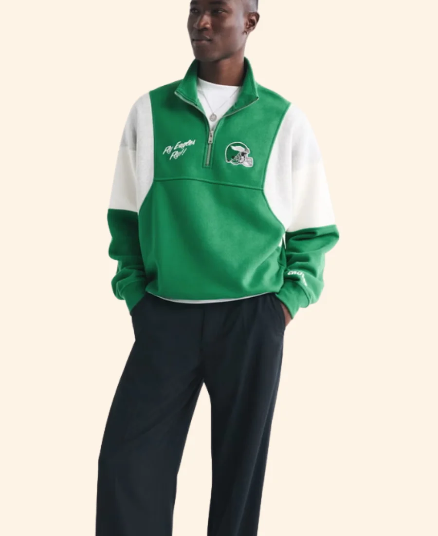 Abercrombie Philadelphia Eagles Half Zip Sweatshirt Closure Image