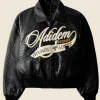 Adidem Asterisks Crocodile Cursive Leather Bomber Jacket Front Image