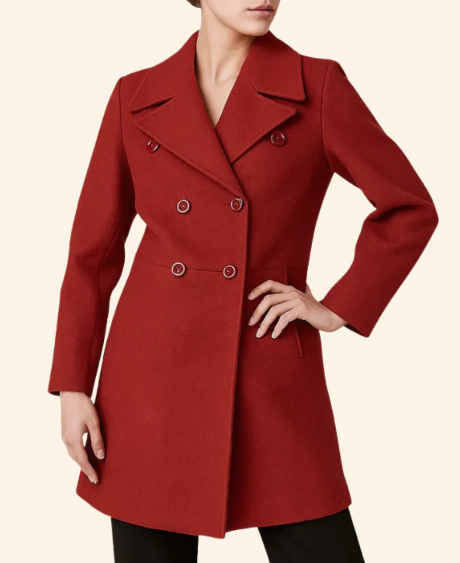 Anne Hathaway Christmas Trench Coat Front Image
