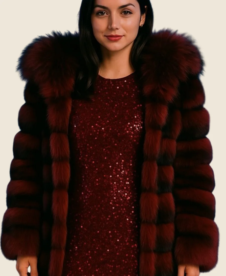 Ballerina 2025 Ana de Armas Fur Trench Coat Front Image