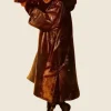 Ballerina 2025 Ana de Armas Leather Red Trench Coat Front Image