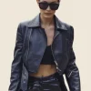 Bella Hadid Black Cropped Biker Jacket Front Image