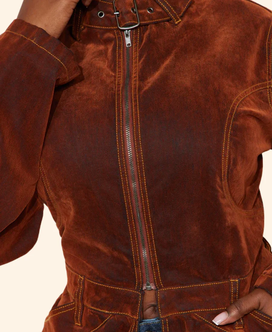 Beyond The Gates Dana Thomas Suede Leather Trench Coat Cllose Image
