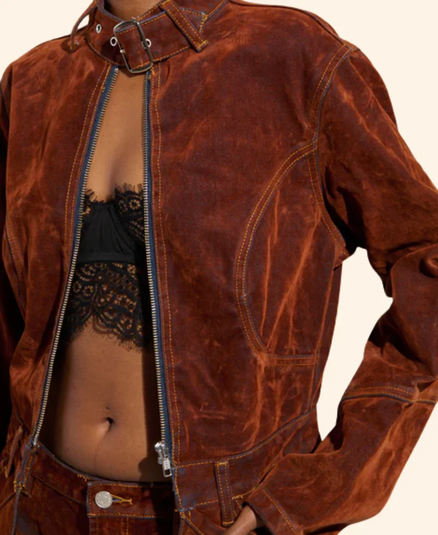 Beyond The Gates Dana Thomas Suede Leather Trench Coat Collar Image