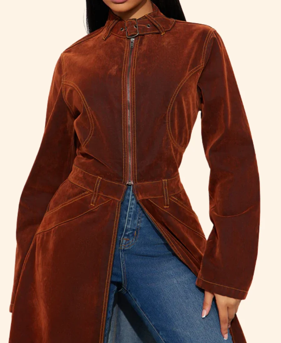 Beyond The Gates Dana Thomas Suede Leather Trench Coat Zoom Image