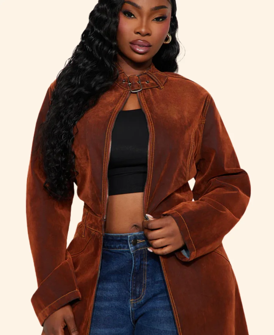 Beyond The Gates Dana Thomas Suede Leather Trench Coat