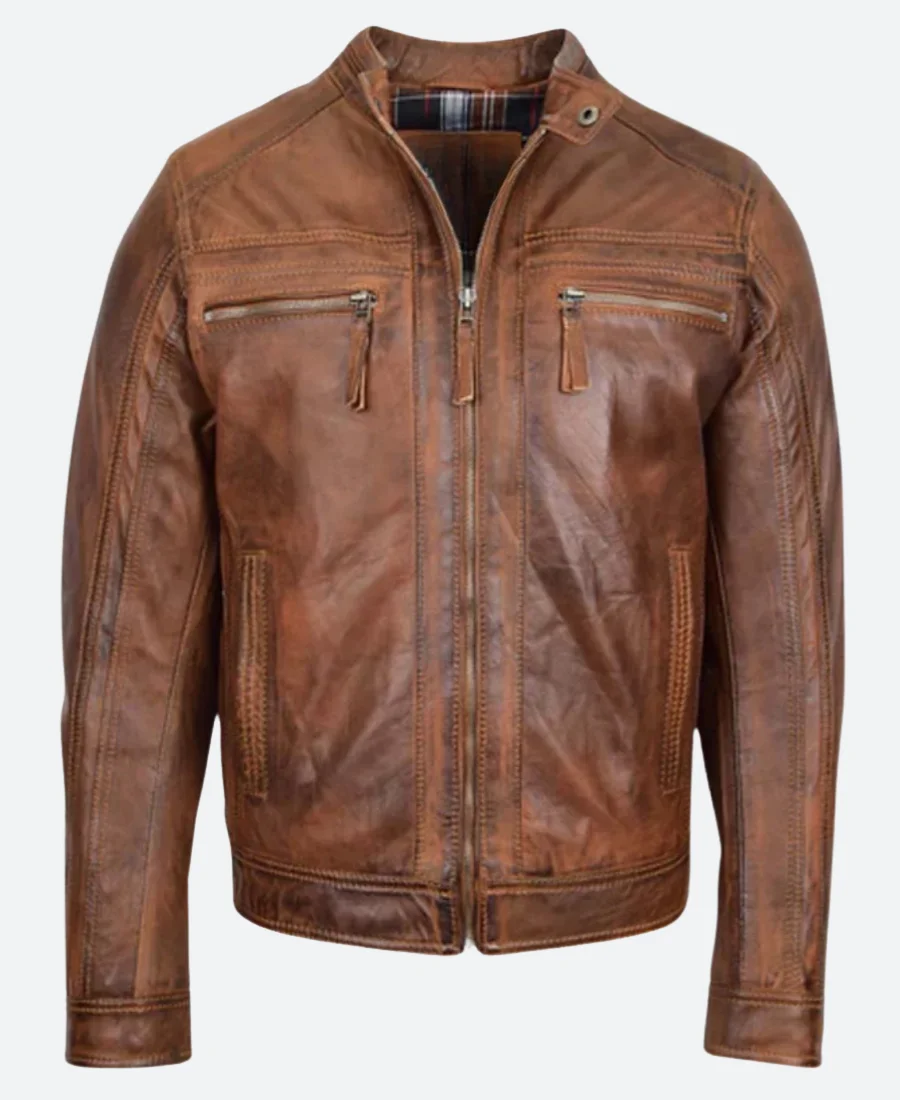 Brown Leather Biker Jacket