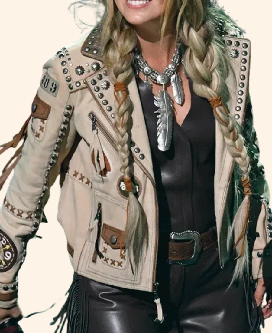 CMT Music Awards Fringe Lainey Wilson Leather Jacket Closure Image