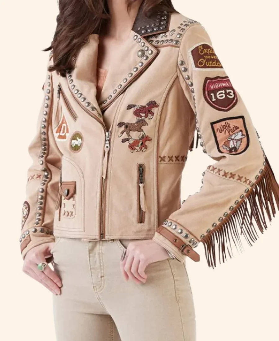 CMT Music Awards Fringe Lainey Wilson Leather Jacket Front