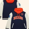 Chicago Bears Mitchell & Ness Courtside Fleece Varsity Jacket Front And Back Image