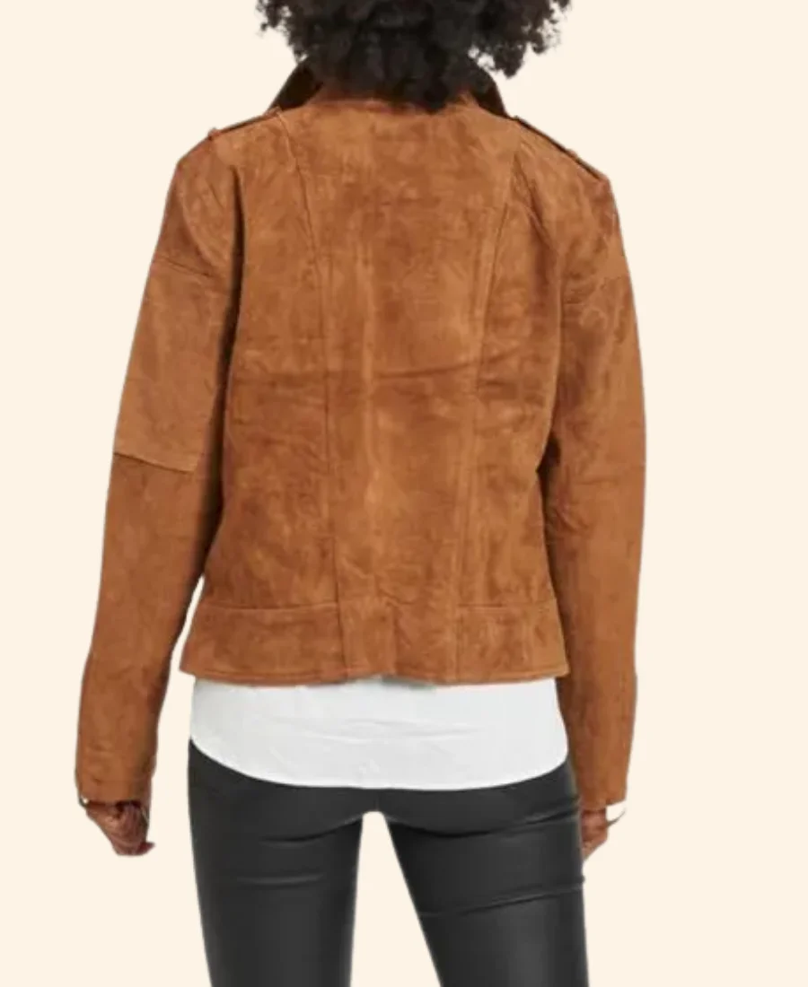 Christmas At Castle Hart Margot Bennett Suede Leather Jacket Back Image