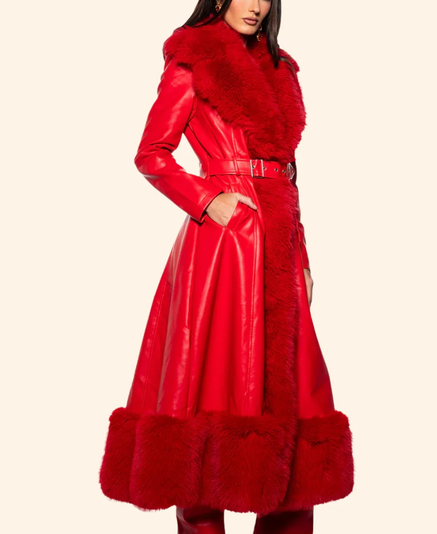 Christmas At Graceland Lainey Wilson Leather Trench Coat Arms IMage