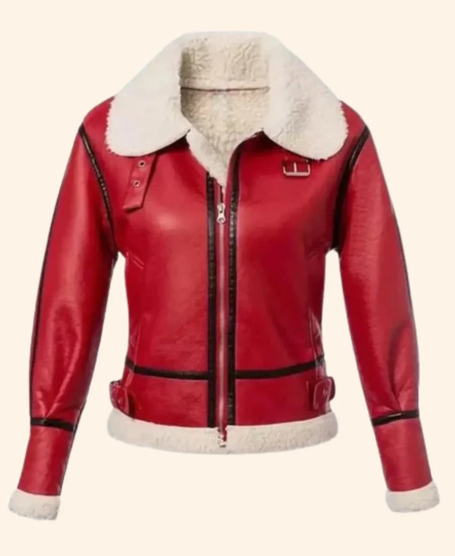 Christmas Red Leather Jacket Front