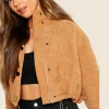 Cord Puffer Brown Jacket Front Image
