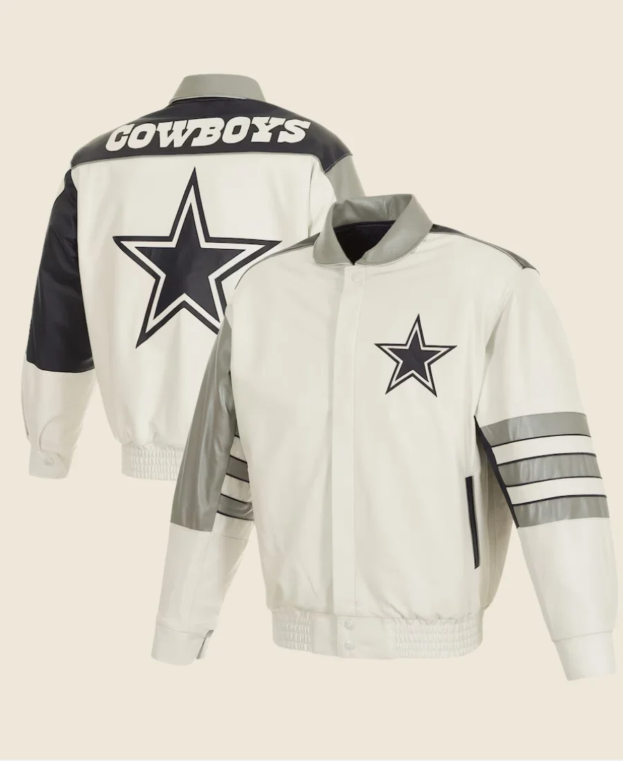 Dallas Cowboys JH Design Classic Leather Jacket Front And Back Image