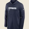 Dallas Cowboys Sideline Performance Long Sleeve Hoodie T Shirt Navy Blue Front Image