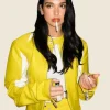 Dua Lipa Spongebob Yellow Leather Jacket Front Image