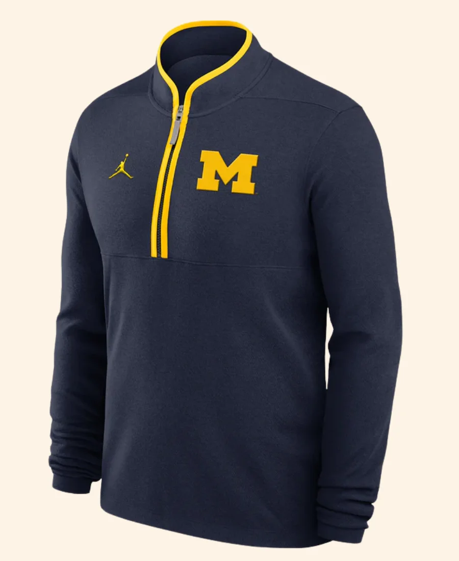 Dusty May Michigan Wolverines Half-Zip Sweatshirt Navy Blue Front Image