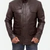 Deadpool Ed Skrein Brown Leather Jacket Front Image