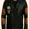 Halloween Pumpkins & Skull Leather Jacket back Image