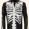 Halloween Skeleton Bones Leather Jacket Front Image