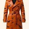 Halloween Spooky Leather Trench Coat Front Image