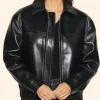 Jessica Alba Leather Bomber Jacket Front Image