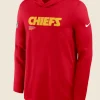 Kansas City Chiefs Sideline Performance Long Sleeve Hoodie T Shirt Red Front