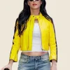 Katy Perry Yellow Leather Jacket Front