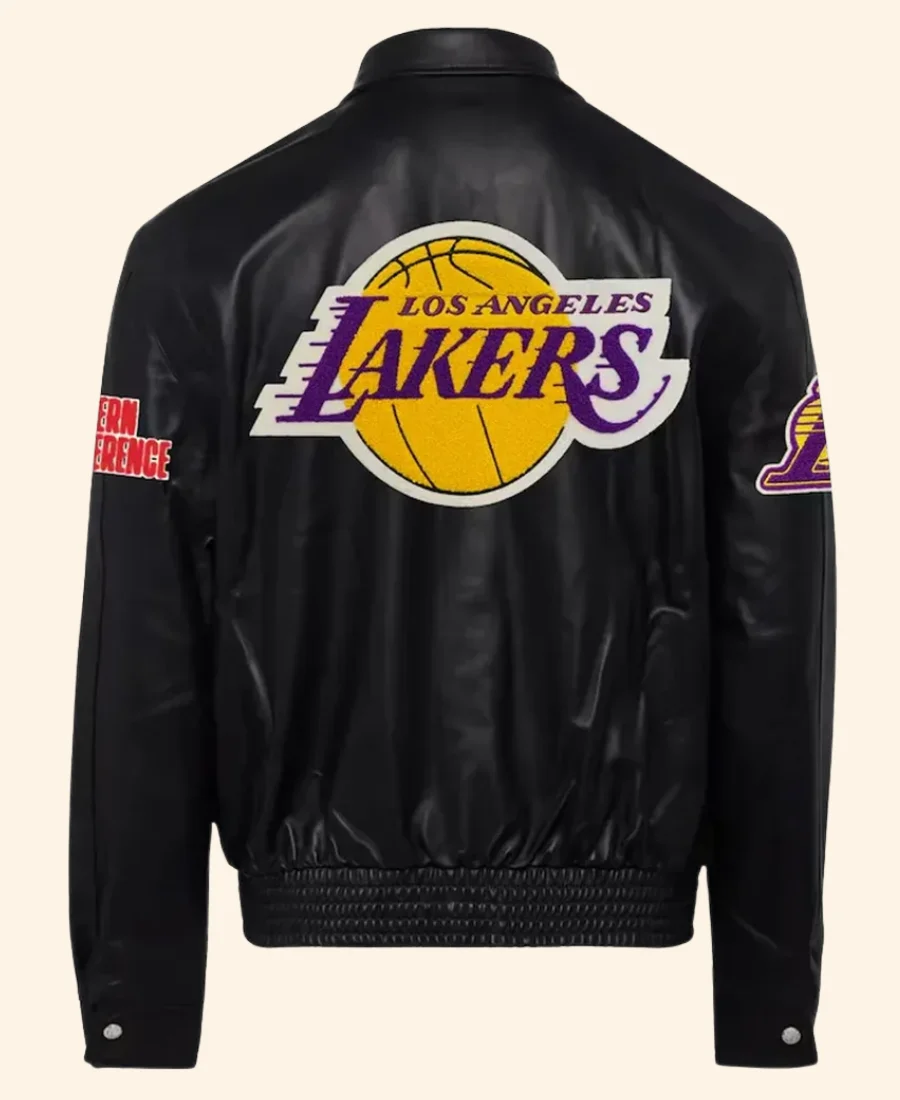 LA Lakers Black Leather Jacket Back Image