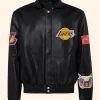 LA Lakers Black Leather Jacket Front Image