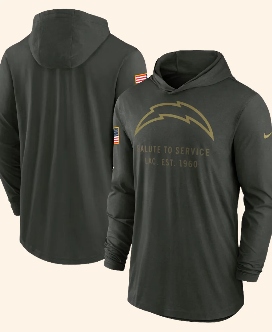 Los Angeles Chargers 2025 Salute to Service Sideline Pullover Hoodie Front And Back Image