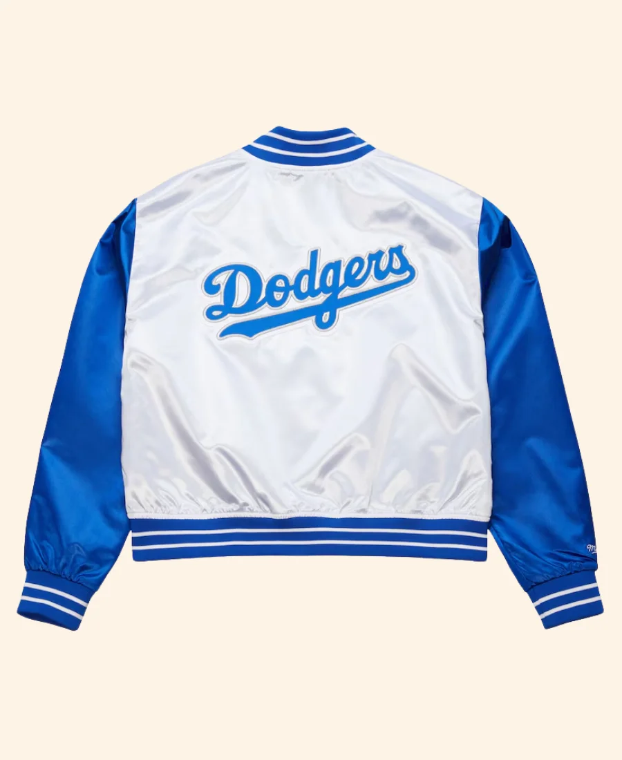 Los Angeles Dodgers Cropped Satin Full Snap Jacket Back Image