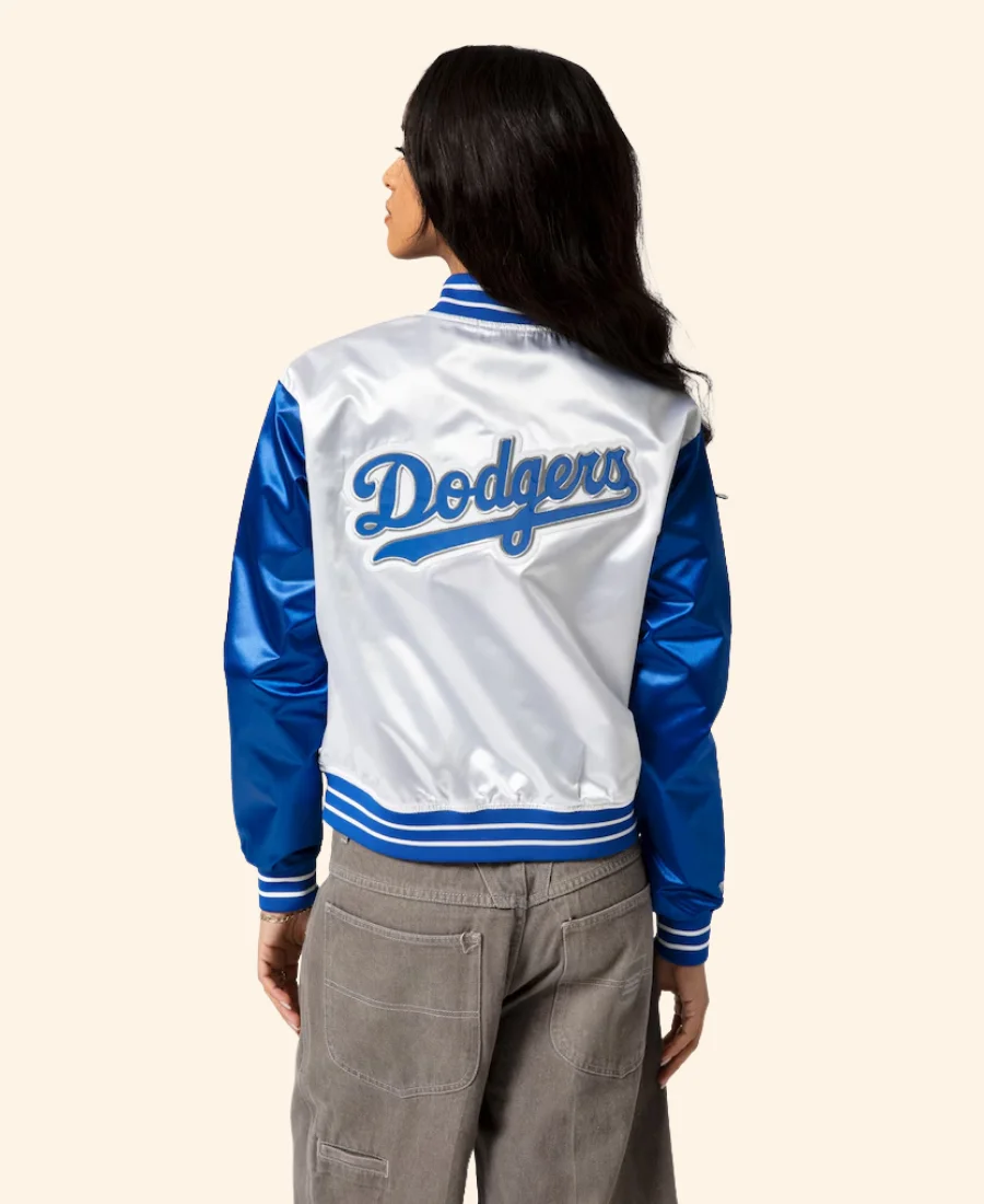 Los Angeles Dodgers Cropped Satin Full Snap Jacket Back