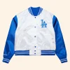 Los Angeles Dodgers Cropped Satin Full Snap Jacket Front Image