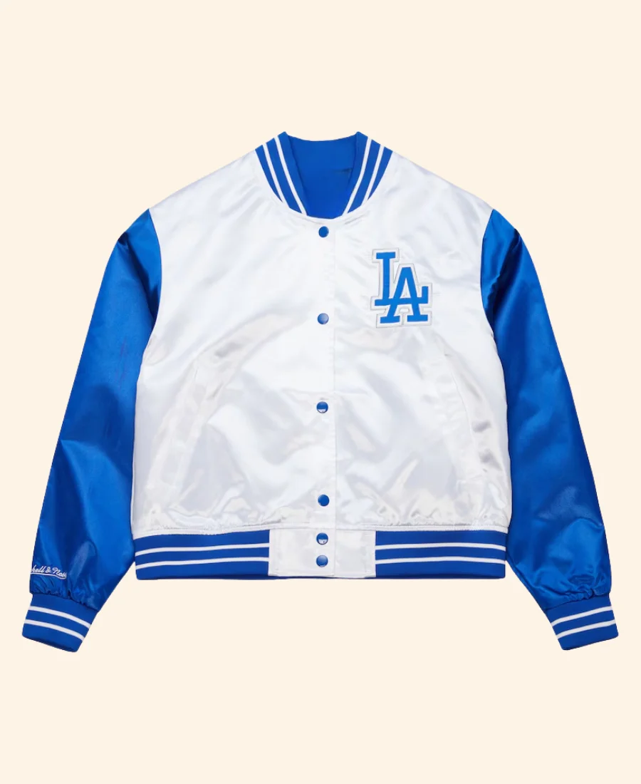 Los Angeles Dodgers Cropped Satin Full Snap Jacket Front Image