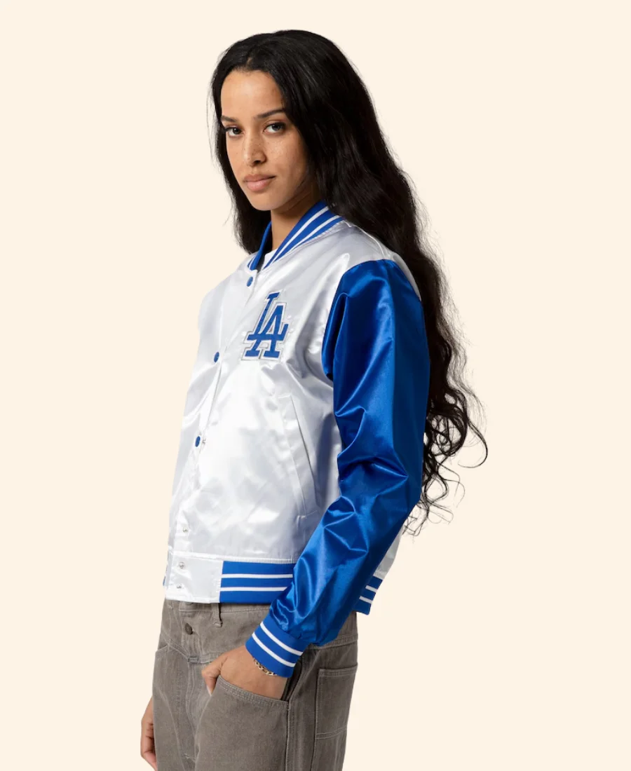 Los Angeles Dodgers Cropped Satin Full Snap Jacket Sleeve Image